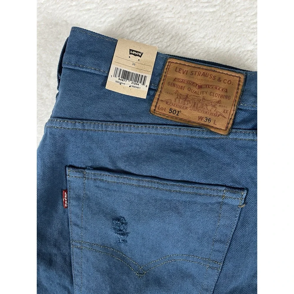 Levi's Premium 501 Irregular Distressed Blue Jean Shorts Straight Fit Men's 36x9